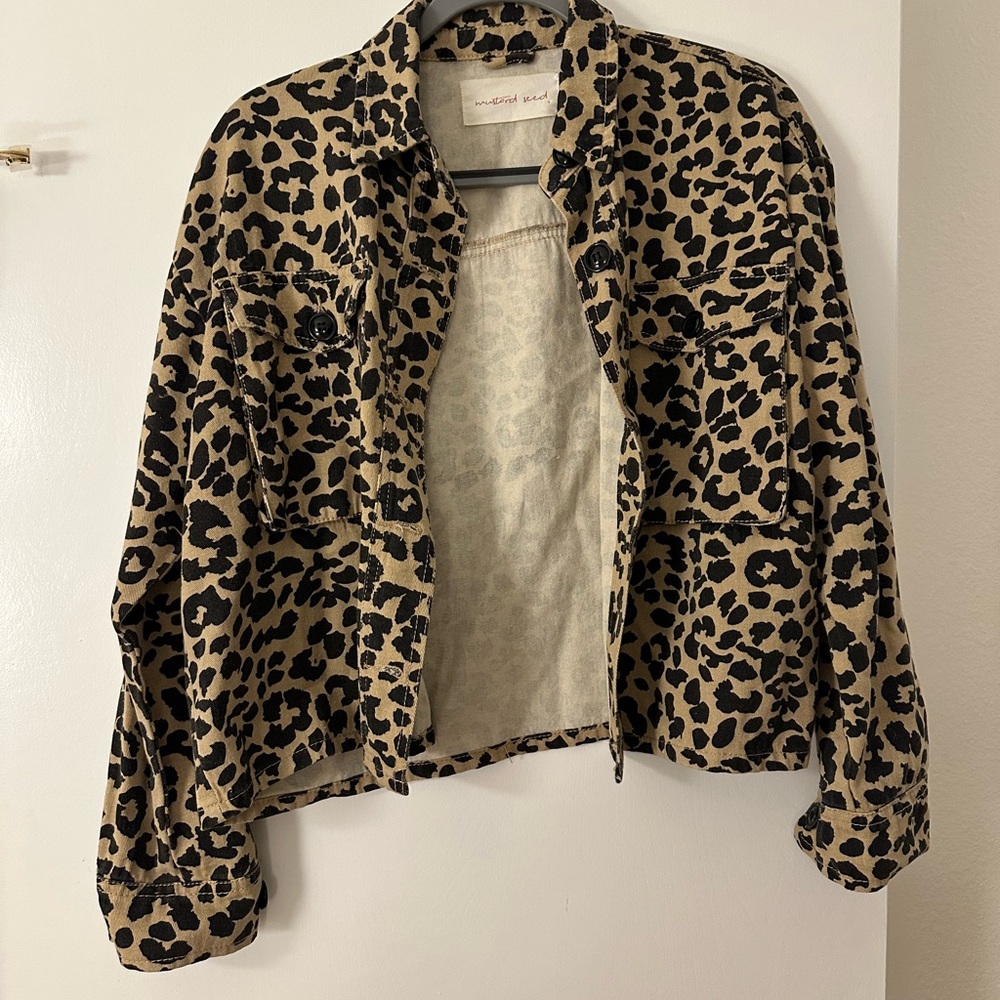 CJLA Black and Tan Leopard Print Jean Jacket